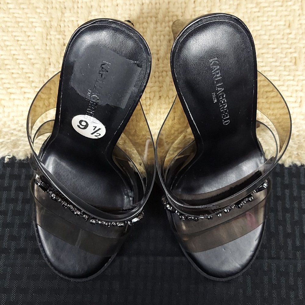 KARL LAGERFELD PARIS BRENTLY 3 BAND HIGH HEEL SLIDE SANDALS (9.5) - Picture 6 of 15